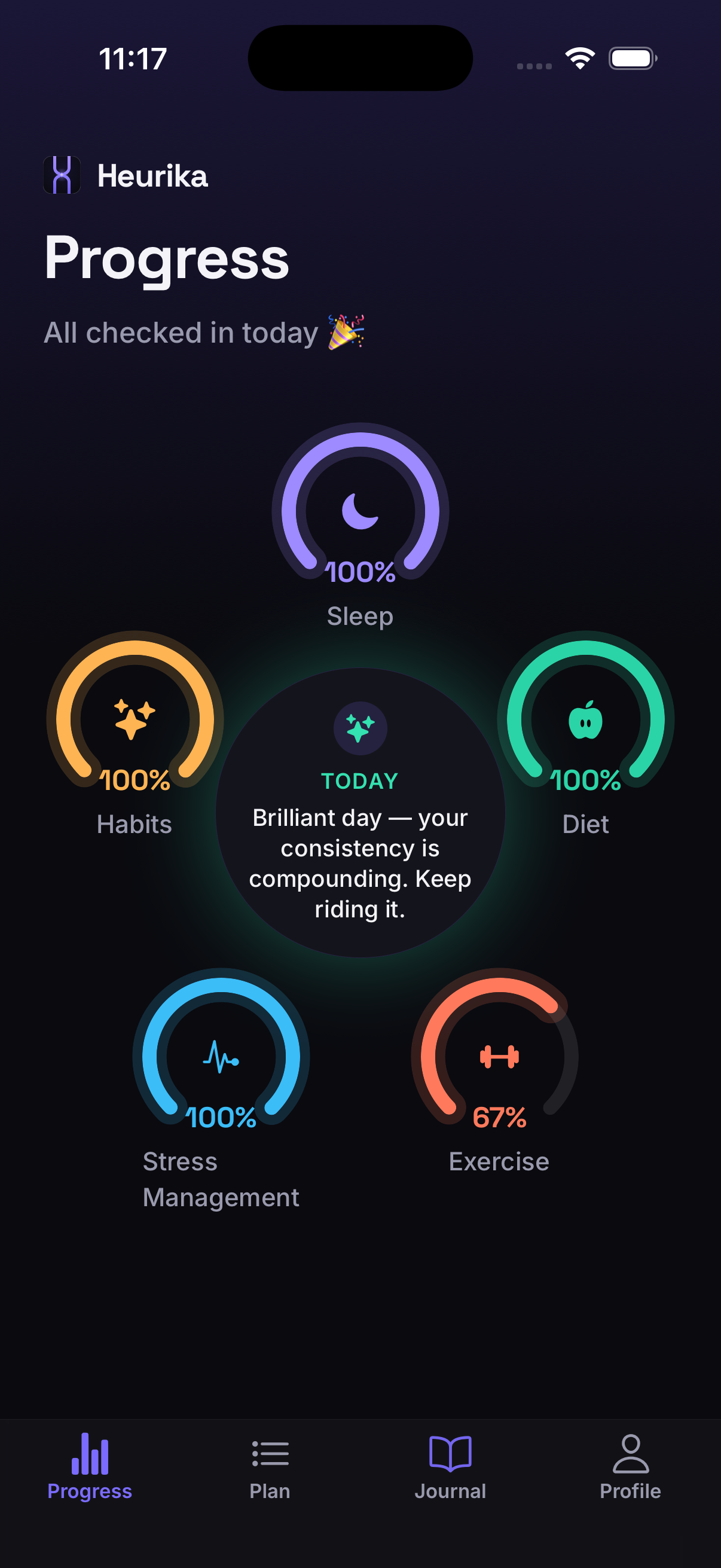 Heurika home screen — the glowing ring cluster