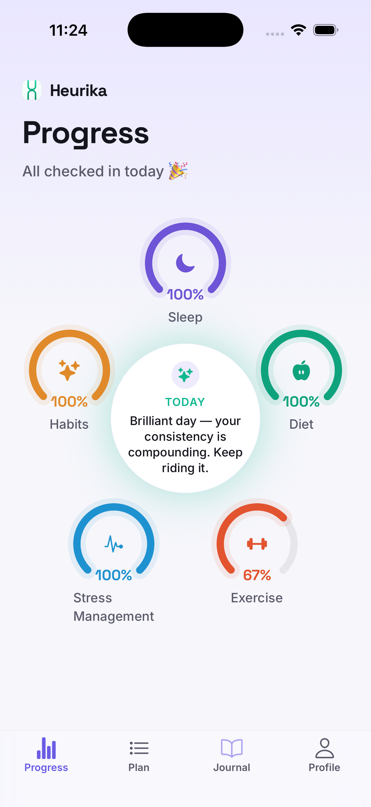 Heurika home screen — the glowing ring cluster